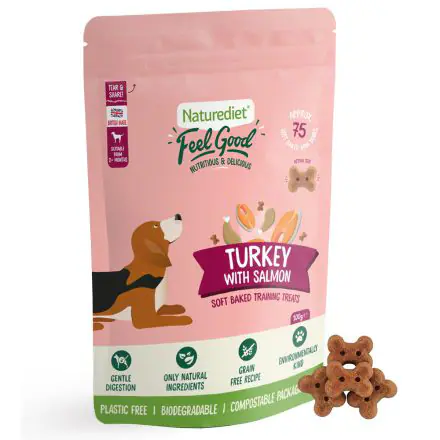 Buy Naturediet Feel Good Turkey with Salmon Soft Baked Training Treats 100g Save with Heart Pet Supplies Free Same Day Local Delivery