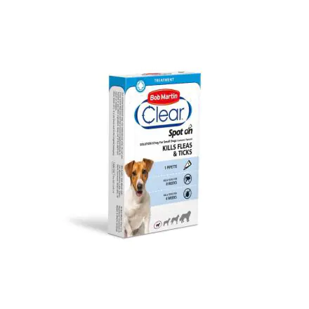 Buy Bob Martin FleaClear Spot On for Small Dog 1 treatment Save with Heart Pet Supplies Free Same Day Local Delivery